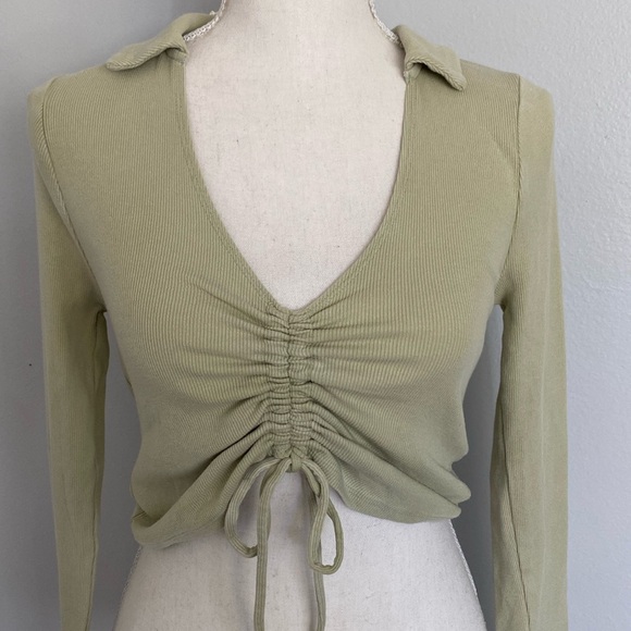 PacSun Long Sleeve Low-cut Collared Top, Size S - Picture 2 of 9